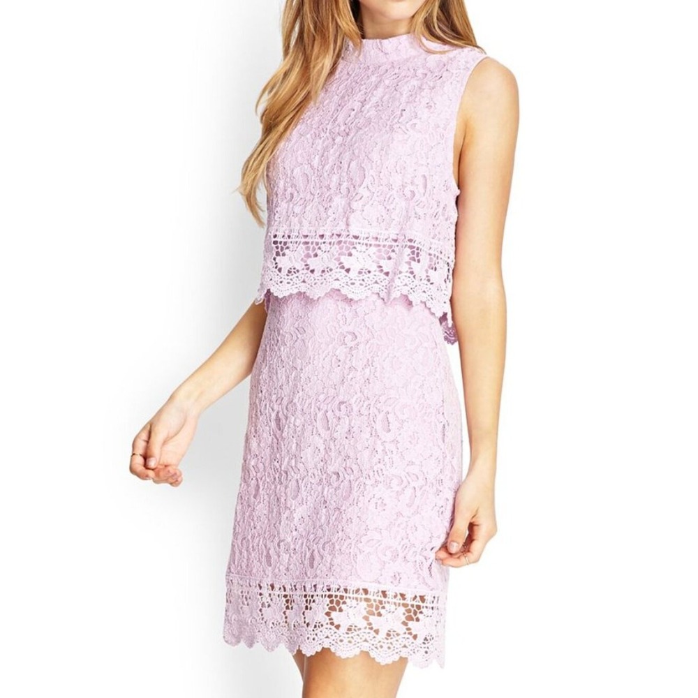 Forever 21 Lavender Lace Mini Dress M Layered Look Wedding Guest Pastel Purple